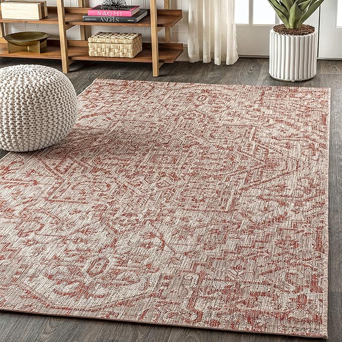 JONATHAN Y SMB105A-14 Estrella Bohemian Medallion Textured Weave Red/Taupe 10 ft. x 14 ft. Indoor/Outdoor Area Rug, Pet Friendly, Non-Shedding, Stain Resistant, Easy-Cleaning for Backyard, Patio