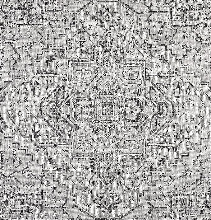 JONATHAN Y SMB105D-4SQ Estrella Bohemian Medallion Textured Weave Black/Gray 4' Square Indoor/Outdoor Area Rug, Pet Friendly, Non-Shedding, Stain Resistant, Easy-Cleaning for Backyard, Patio, Porch