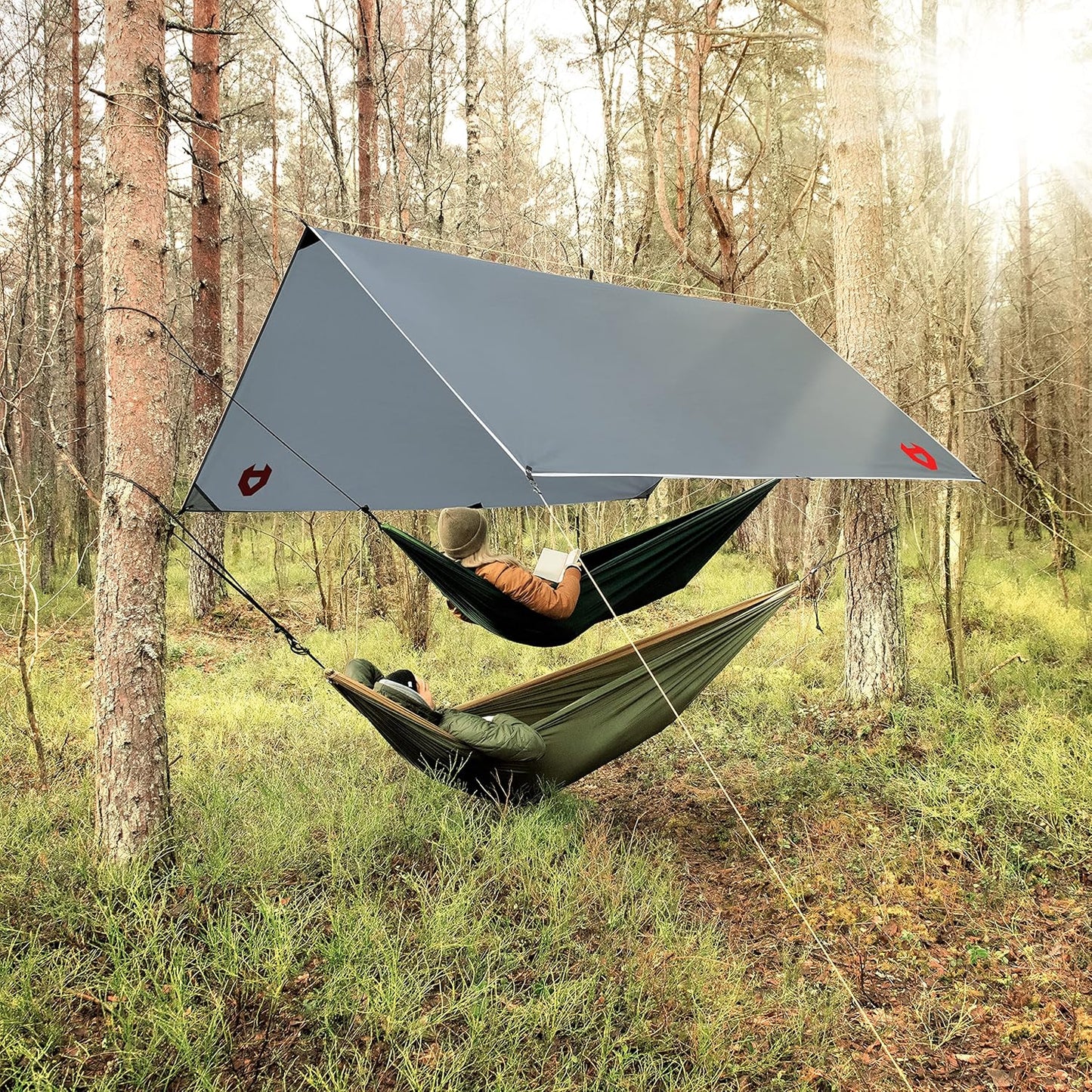 Rain Fly12x10 Lightweight Survival Camping Tarp; 100% Waterproof; Makes a Great Backpacking Tarp or Hammock Shelter; Comes in Multiple Colors, Survival Bracelet Included; Grey